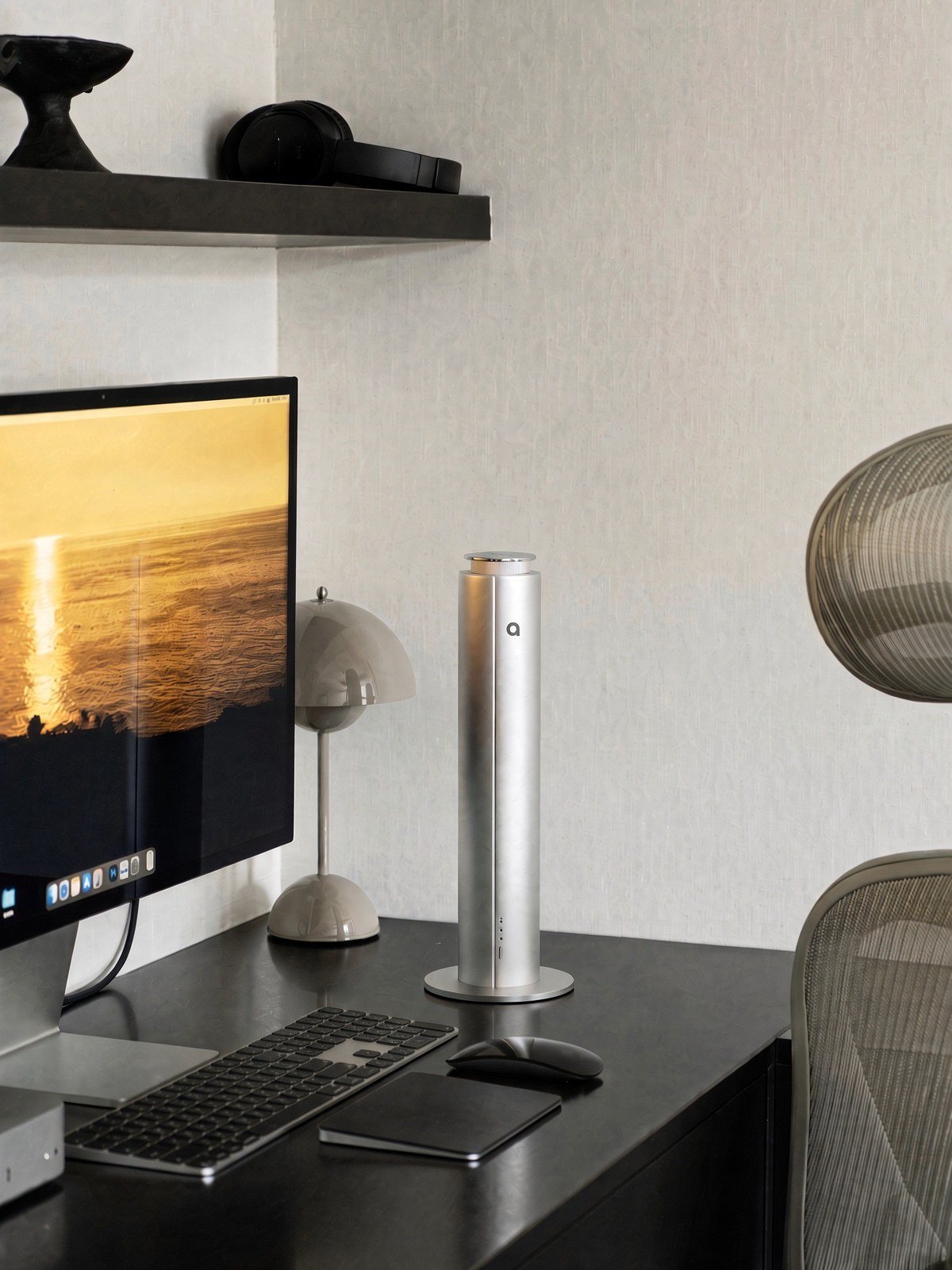 AURO A500 tower waterless diffuser on a console in a living space
